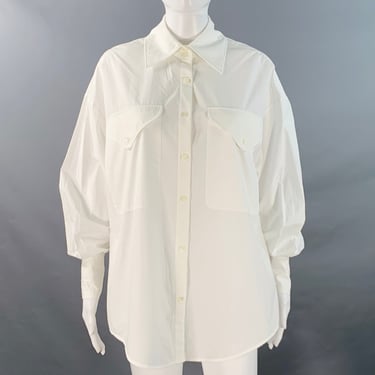 KHAITE Size XS White Cotton Oversized Two Pockets Blouse