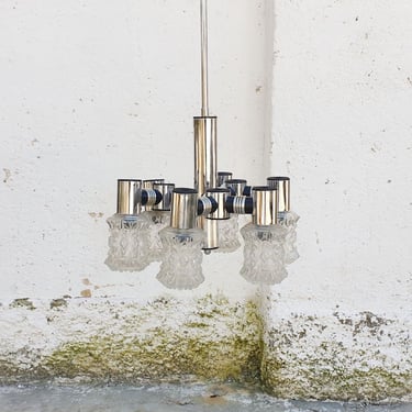 Mid Century Modern Pendant Light / Glass Chandelier / Ceiling Lamp / Large / Vintage Chandelier / Vinterior / Targetti  Italy / 1960s / '60s 