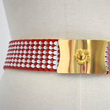 1980s Red and White Scale Elastic Belt 