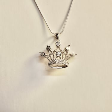 Tiara Crown Pendant Necklace (Queen) Pendant and Chain 925 Sterling 12 Brilliant Cut Grade AAAAA CZ Colorless Stones Gift for Her Princess 