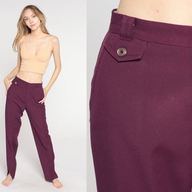 70s Tapered Trousers Purple High Waisted Pants Retro Slacks Side Slit Boho Seventies Preppy Slim Fit Hippie Vintage 1970s Extra Small xs 