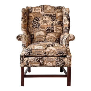 Southwood Animal Print Chippendale Style Wingback Chair 
