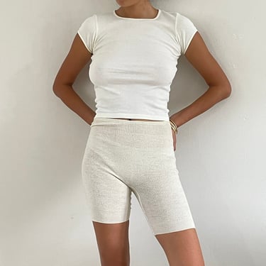 50s wool knit lounge shorts / vintage creamy white soft wool pointelle knit sleep lounge long underwear tap shorts | S 