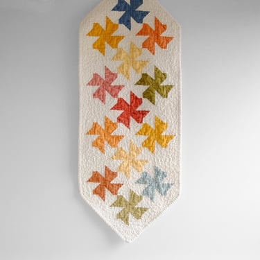 Vintage Quilted Tabletop Runner with Pinwheel Pattern 