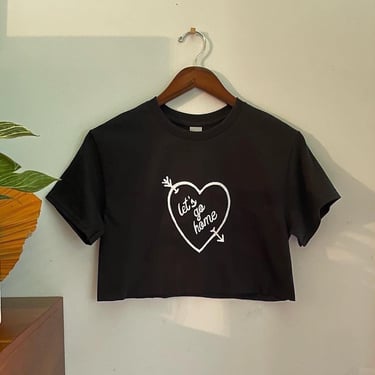 Black cotton ‘Let’s Go Home’ heart cropped tee 