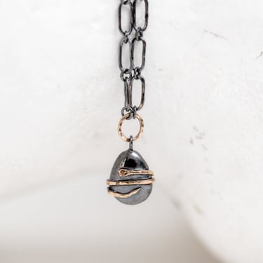 10k Gold and Oxidized Sterling Silver Orphic Egg Necklace