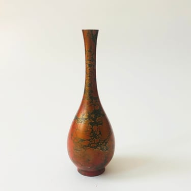 Vintage Japanese Takaoka Doki Patinated Red Bronze Vase 