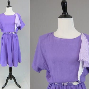 70s Purple Gauze Dress - Full Skirt - Caron Petite - Vintage 1970s - S 
