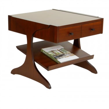Sculptural Walnut Side Table with Magazine Shelf