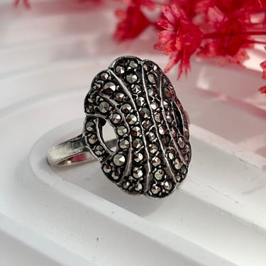 Art Deco Marcasite Sterling Silver Vintage Ring - size 6.25 