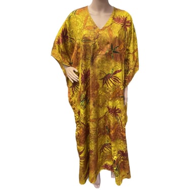 SANTE Vintage Kaftan, Fall Leaves Kaftan, Vintage Mumu, Yellow Cover Up, Swim Suit Cover Up, Made in Pakistan, Santé Patterned Kaftan 