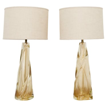 Pair of Murano Gilt Swirl Glass Lamps by Salviati