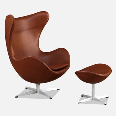 Vintage Arne Jacobsen Cognac Leather &quot;Egg&quot; Chair 