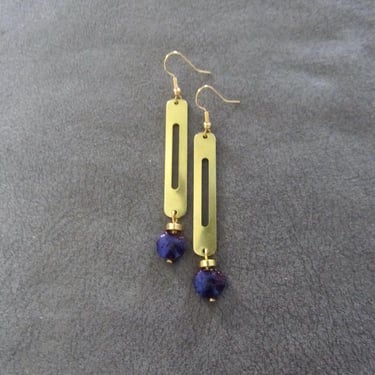 Sleek brass and lava rock earrings 2 