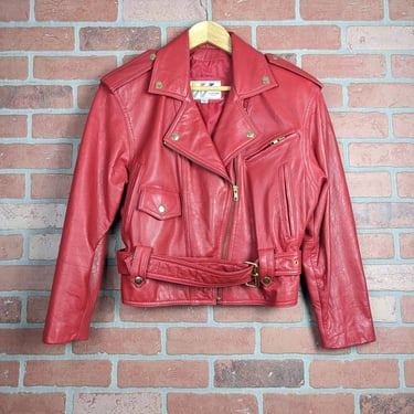Vintage 80s Wilson's Leather ORIGINAL Oxblood Red Leather Motorcycle / Rocker Jacket - Extra Small 
