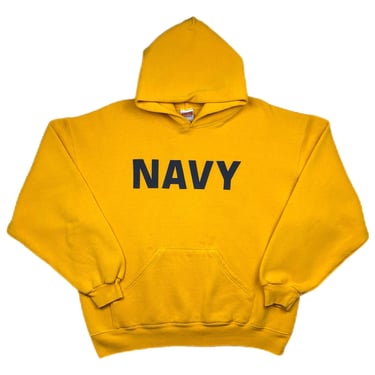 Vintage 90s United States Navy Spell Out Essential Graphic Hoodie Sweatshirt Pullover Size Large 