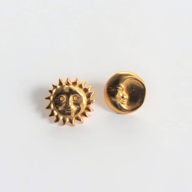 Vintage sun and moon earrings, gold tone, 1990s , Y2k, pierced 
