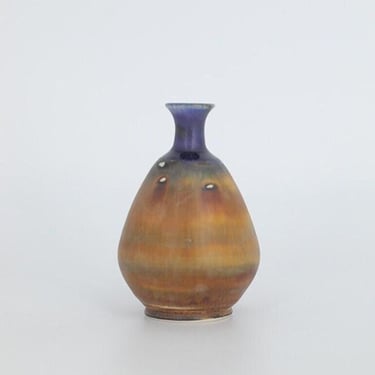 Small Mid-Century Scandinavian Modern Collectible Blue & Brown Stoneware Vase by Gunnar Borg for Höganäs Keramik, 1960s 