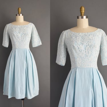 1950s vintage dress | Gorgeous Icy Blue Holiday Cocktail Party Dress | Small 