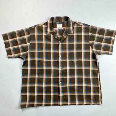 Vintage 1950s 1960s XL Extrra Large TOWNCRAFT Penneys Plaid Loop Collar Short Mens Sleeve Shirt 