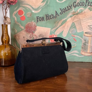 Vintage 1950s Soft Black Suede Handbag 