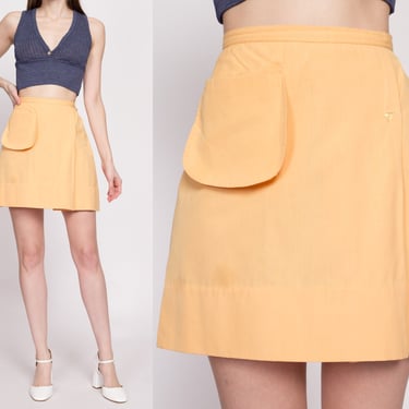 1950s Evan Picone Yellow A-Line Mini Skirt - Extra Small, 24" | Retro Vintage 50s Sportswear High Waisted Preppy Miniskirt 