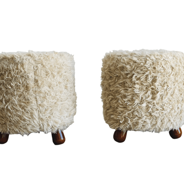 Pair of Fuzzy Stools In The Manner Of Jean Royere