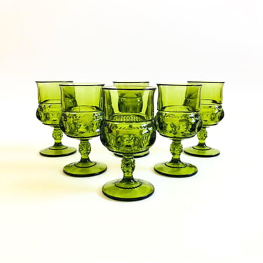 Green Goblets - Kings Crown by Indiana Glass - Set of 6 