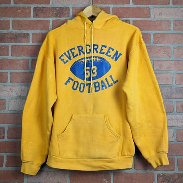 Vintage 70s Russell Evergreen Football ORIGINAL Hooded Sweatshirt - Extra Large 