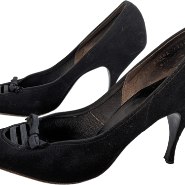 50s Black Suede Pointed Toe High Heel Shoes By Palter De Liso