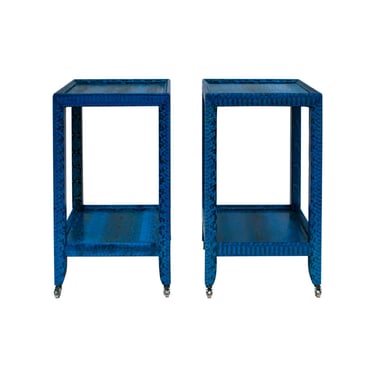 Lobel Originals Pair of 2-Tier Side Tables in Vibrant Blue Snake Skin 2024 (Signed)