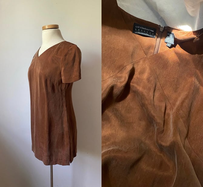 Chestnut Washed Silk Style Tunic Dress 