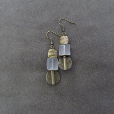 Sea glass earrings, boho chic earrings, ethnic earrings, small earrings, unique artisan earrings, clear frosted glass 