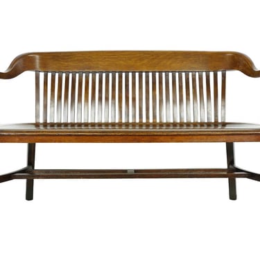 1960s Taylor Chair Co. Bank of England Oak Wood Slatted Back Bench
