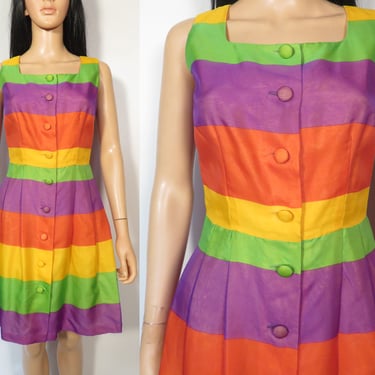 Vintage 90s Silk Liz Claiborne Zebra Stripe Gum Rainbow Dress Size XXS 