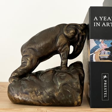 1920s Antique Tarrant Galvano Bronze Clad Elephant Bookend 