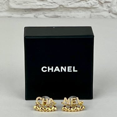 Chanel 23P Stud Logo Earrings, Gold/Crystal