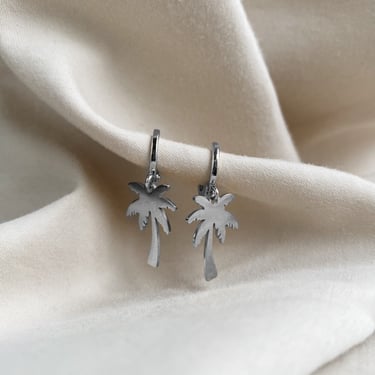huggie earrings | dainty silver hoops | palm tree hoops | dainty earrings | minimalist earrings | untarnish 