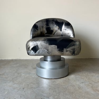 80's Karl Springer - Style Postmodern Swivel Lounge Chair 