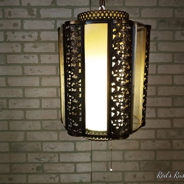 Vintage Metal and Acrylic Swag Chain Hanging Light Lamp 