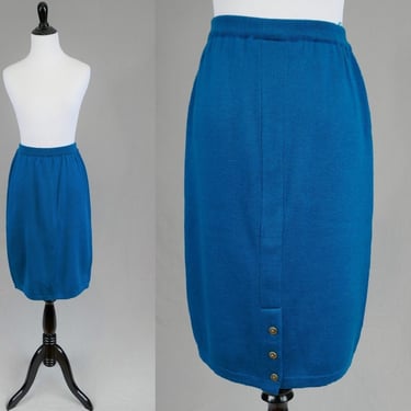 80s 90s Teal Sweater Knit Skirt - Goldtone Buttons at Back Hem - Segue - Acrylic - Vintage 1980s 1990s - Sz Small 