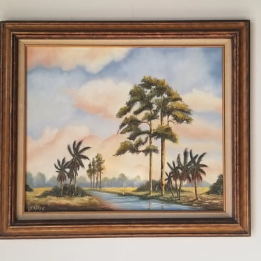 1980's Vintage Beatriz Florida Highwaymen Tropical Landscape Painting 