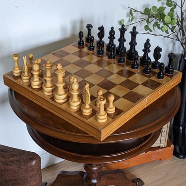 Large Vintage Wooden Folding Chess Set 