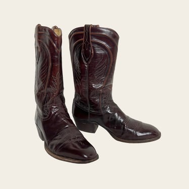 Vintage DAN POST Cowboy Boots ~ 10 D ~ Western ~ Oxblood ~ Square Toe 