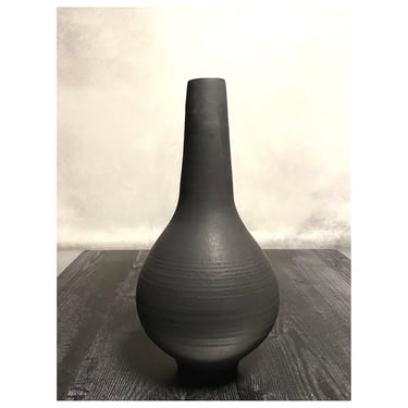 SHIPS NOW- 12" Tall Stoneware Genie Bottle Vase in Dark Slate Matte Black by Sara Paloma 