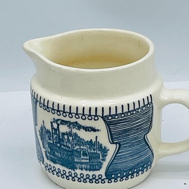 Vintage Rare Currier and Ives 3.5-inch Tall Creamer by Mount Clemens | Americana Traditional | USA Back Stamp | Low Water on the Mississippi 