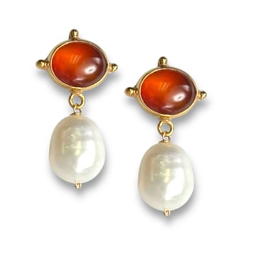 Carnelian Pearl Drop Ear