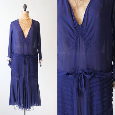 1920s SILK NAVY plunge dress small medium | new fall winter 