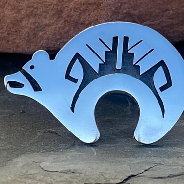 Jack Nequatewa ~ Vintage Hopi Sterling Silver Spirit Bear Overlay Pendant / Pin / Brooch 