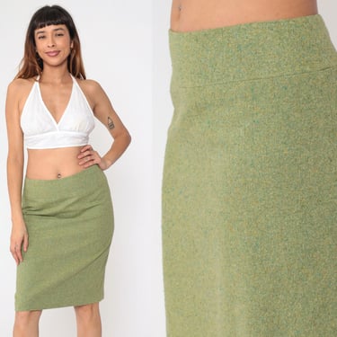 Green Pencil Skirt 90s Ann Taylor Loft Midi Skirt Flecked Wool Mid Rise Kick Pleat Preppy Wiggle Chic Retro Secretary Vintage 1990s Small 6 